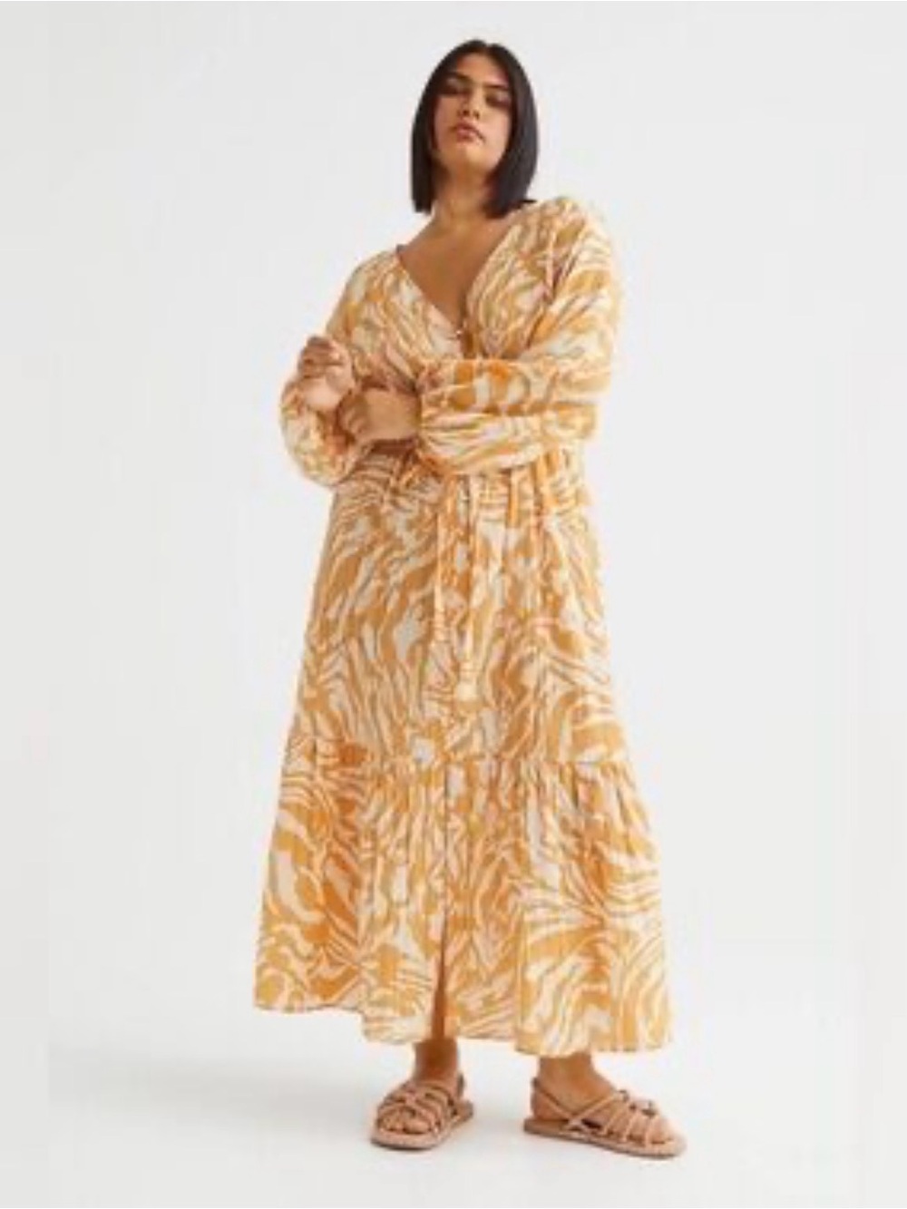 H&M Yellow and White Printed Maxi Dress